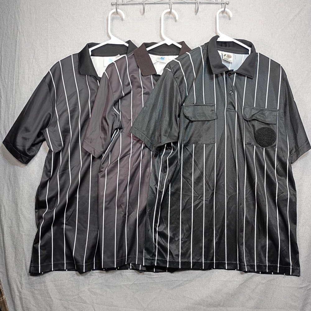 Lot Of 3 Referee Jersey Mens M Black Stripe Soccer Official Ready To Wear Shirt